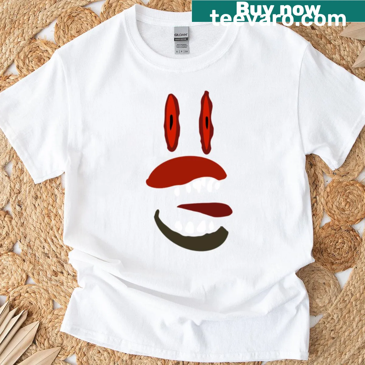 Playful spooky face design T-shirt for Halloween enthusiasts — on a men's t-shirt