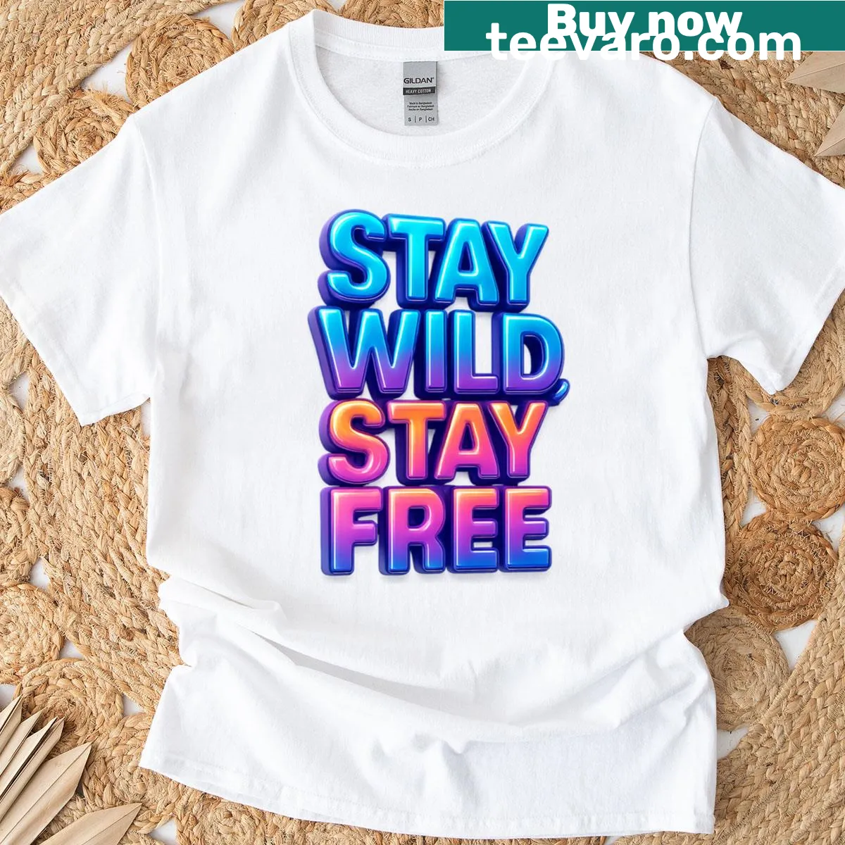 Inspirational T-shirt with 'Stay Wild Stay Free' quote — on a men's t-shirt