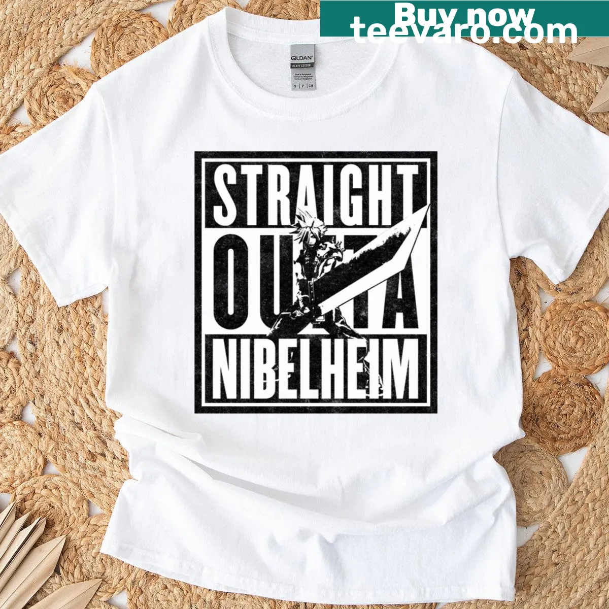Graphic T-shirt inspired by Nibelheim from a video game. — on a men's t-shirt