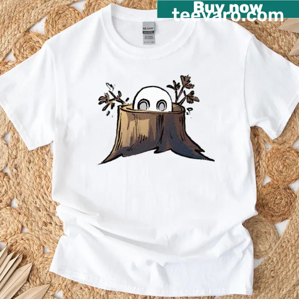 Imaginative t-shirt featuring a whimsical stump dweller character.