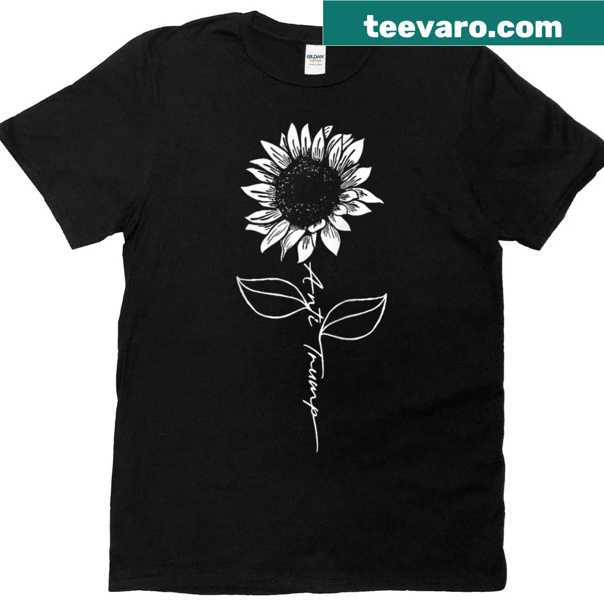 Baseball tee with sunflower design and subtle anti-Trump message — on a men's t-shirt