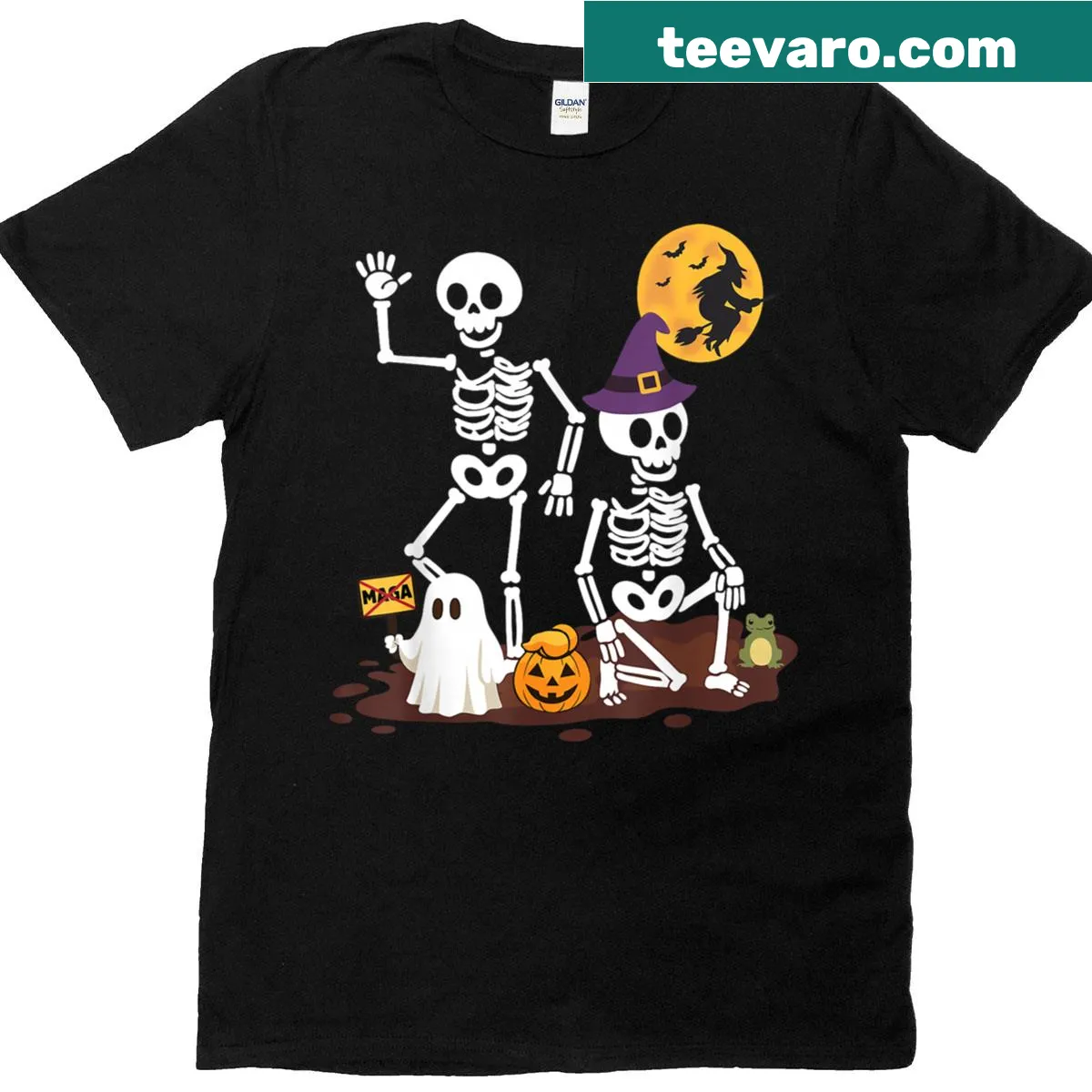 Funny Halloween T-shirt with a dancing skeleton and Trump reference — on a men's t-shirt