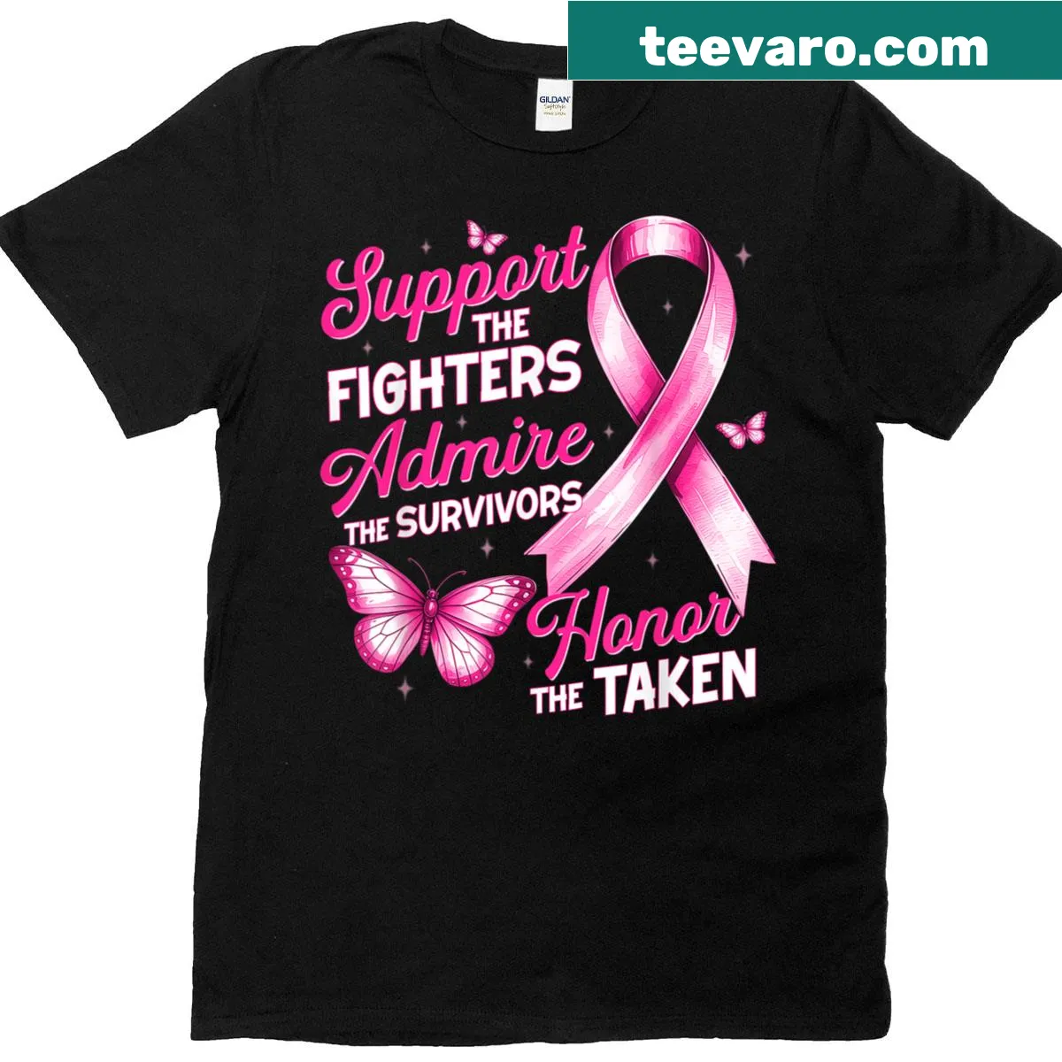 T-shirt promoting breast cancer awareness with supportive messages — on a men's t-shirt