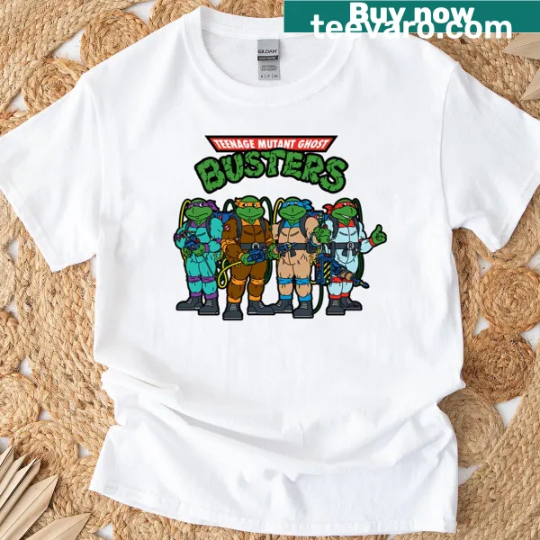 Playful illustration of Teenage Mutant Ghost Busters on a fun t-shirt