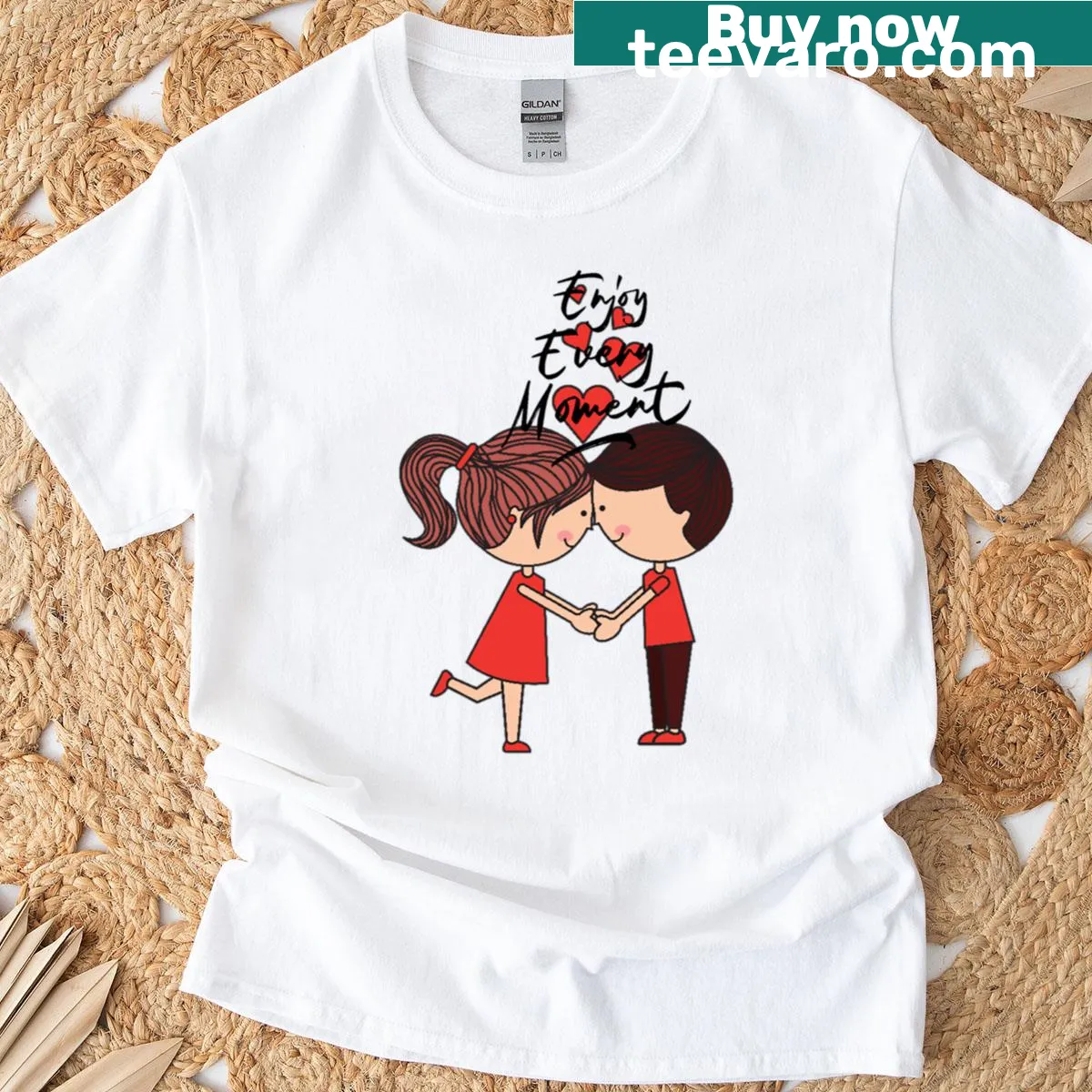 Playful text design on an oversized cartoon style shirt — on a men's t-shirt