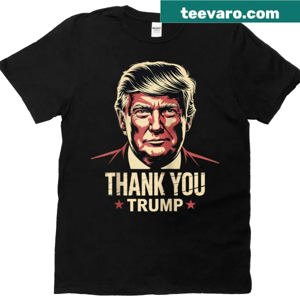 Humorous Thank You Trump text on a raglan tee.