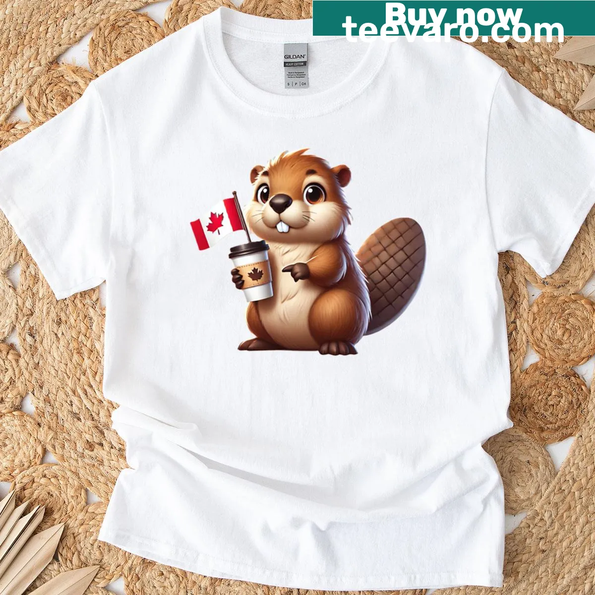 Illustration of a beaver representing Canadian wildlife on a t-shirt — on a men's t-shirt