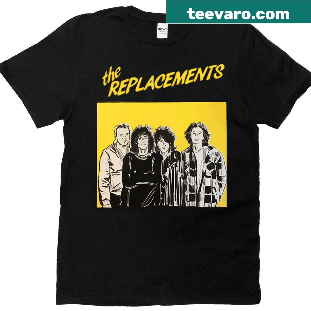 Tribute design featuring The Replacements text on a t-shirt — on a men's t-shirt