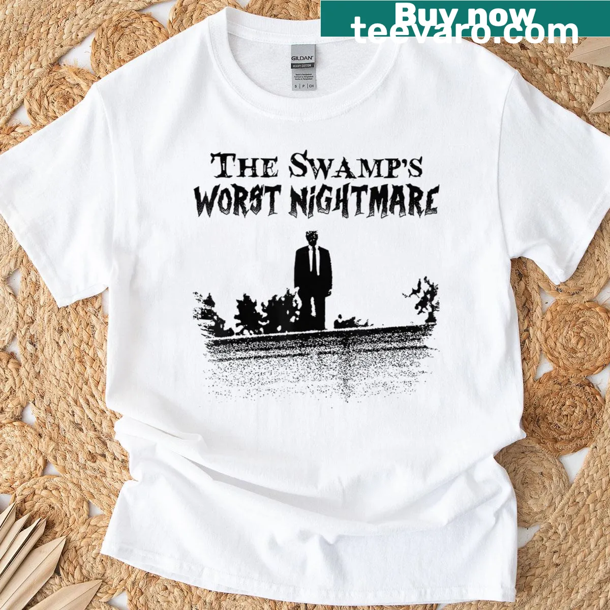Spooky illustration of a swamp monster on a t-shirt — on a men's t-shirt