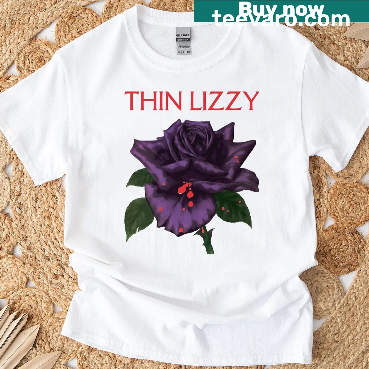 Minimalist typography t-shirt with the word 'Thin' representing music — on a men's t-shirt
