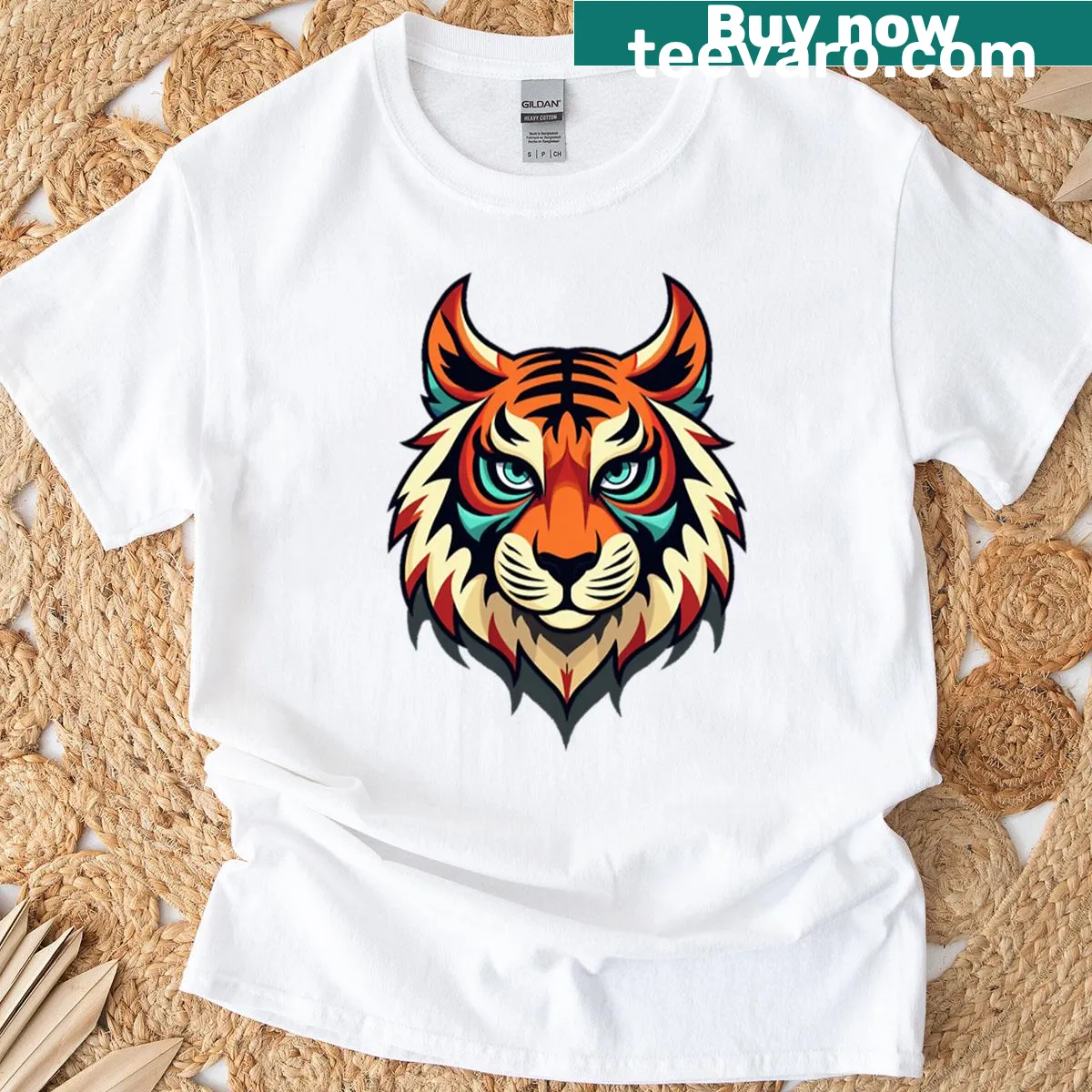 T-shirt featuring a minimalist illustration of a tiger, showcasing strength and grace. — on a men's t-shirt
