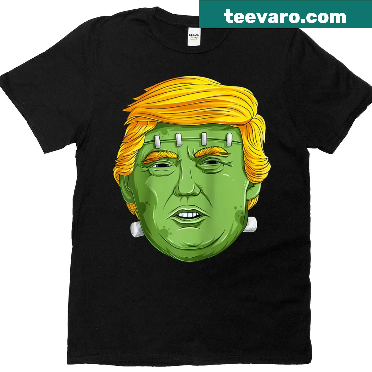 Frankenstein-themed Trump graphic on a Halloween baseball tee — on a men's t-shirt