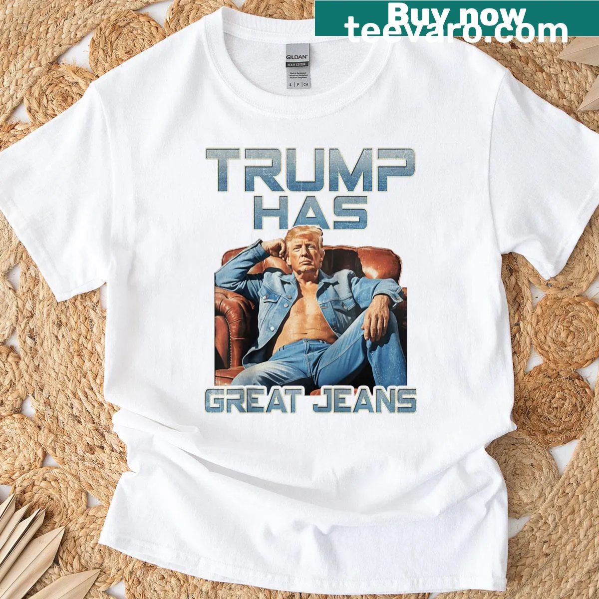 Humorous raglan tee with 'Trump Has Great Jeans' meme saying — on a men's t-shirt