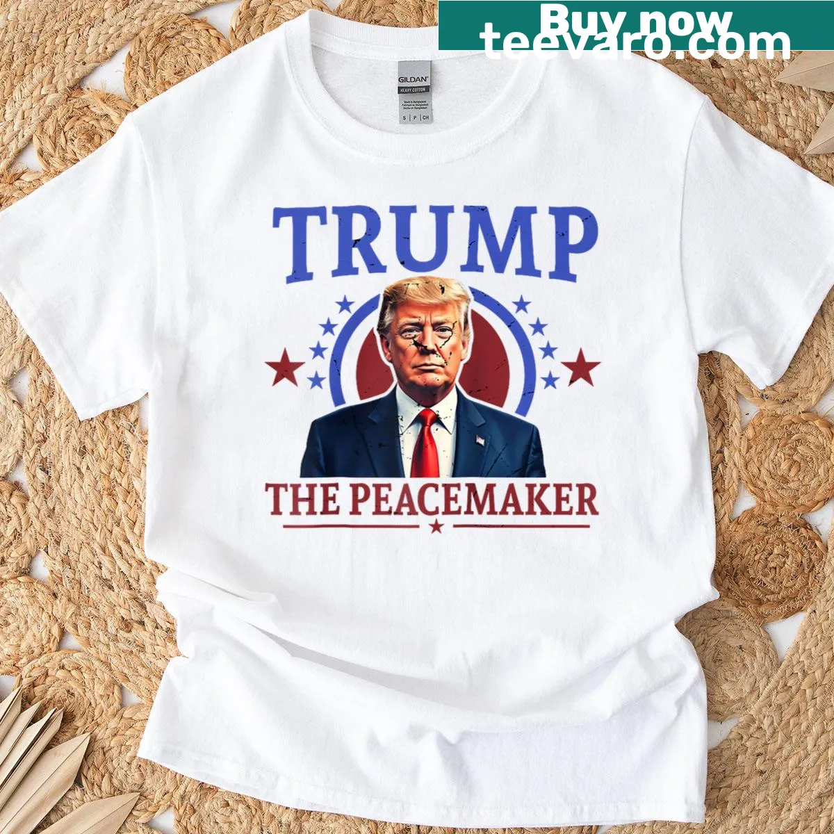 Raglan baseball tee with 'Trump The Peacemaker' text — on a men's t-shirt