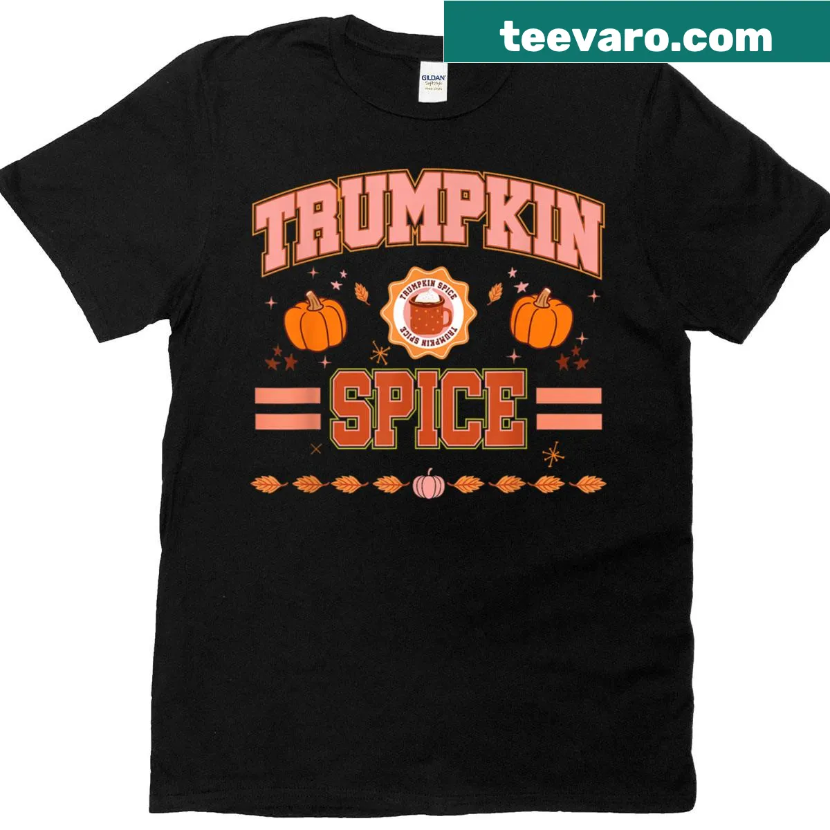 Cute Thanksgiving T-shirt with Trumpkin Spice illustration for fall — on a men's t-shirt
