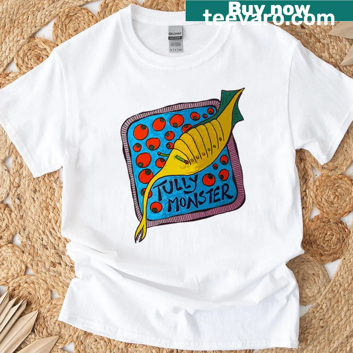 Illustrated Tully Monster design representing Illinois state fossil — on a men's t-shirt