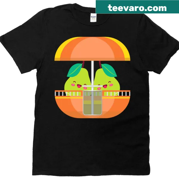 Playful illustration of two pears on a carnival ride t-shirt
