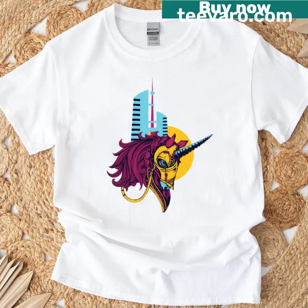 Oversized t-shirt featuring a whimsical unicorn horse graphic