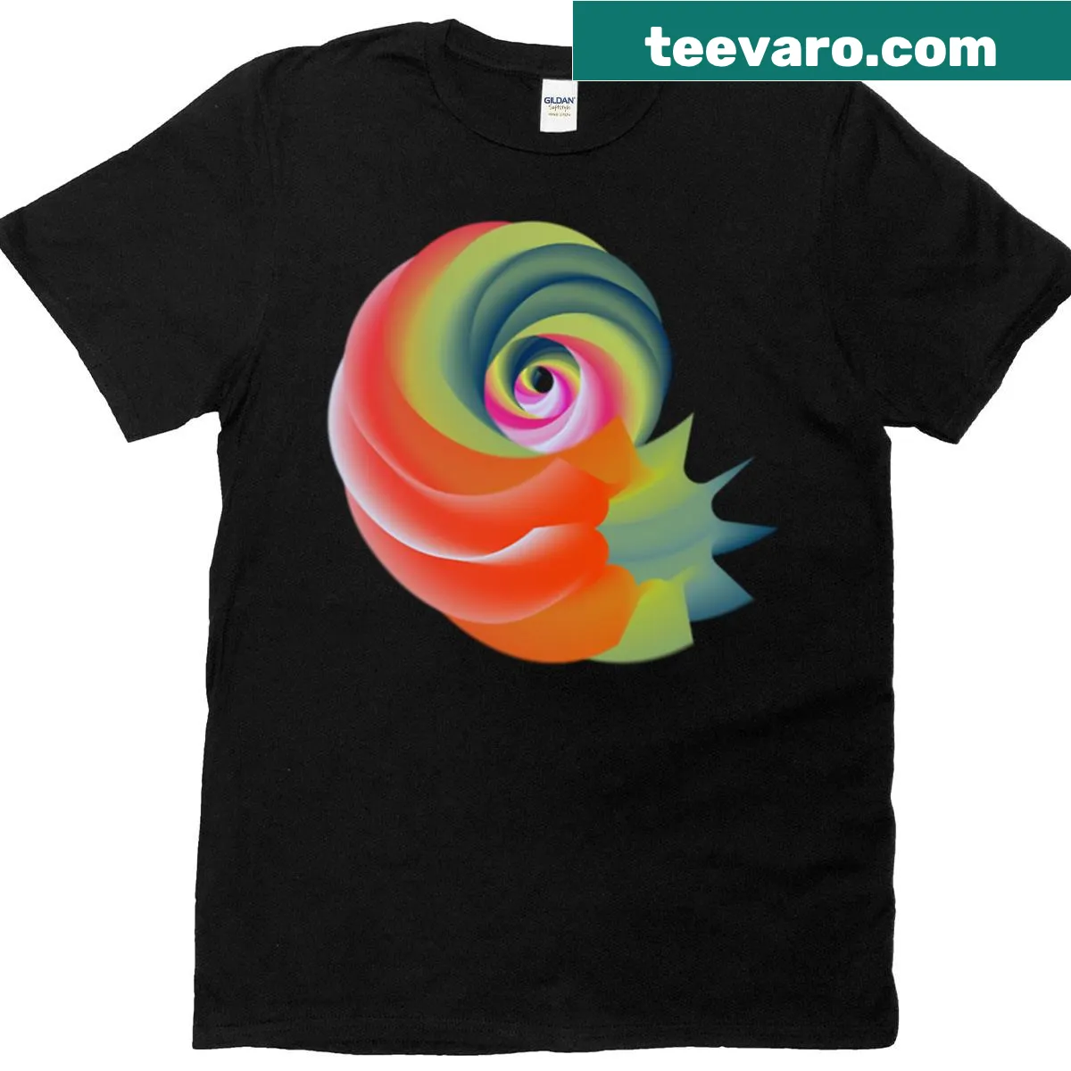 Minimalist T-shirt featuring an abstract vector spiral design — on a men's t-shirt
