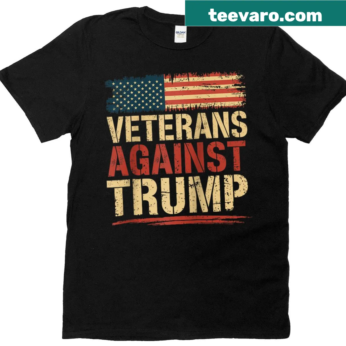 Raglan tee with a distressed American flag and anti-Trump message. — on a men's t-shirt