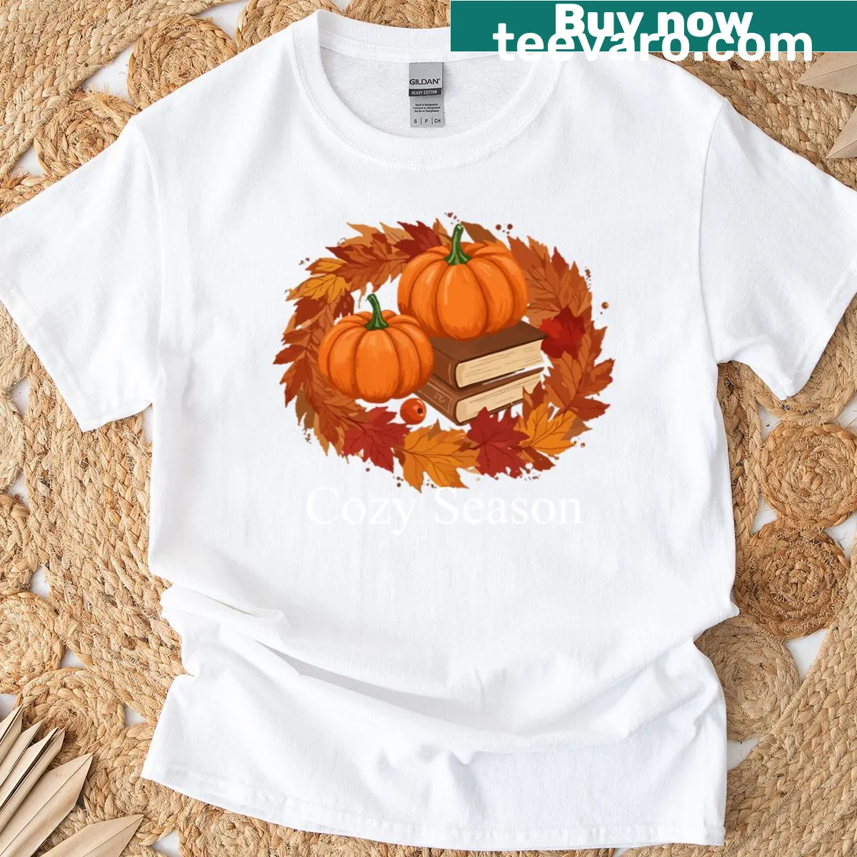 Autumn leaves splash illustration on a black t-shirt — on a men's t-shirt