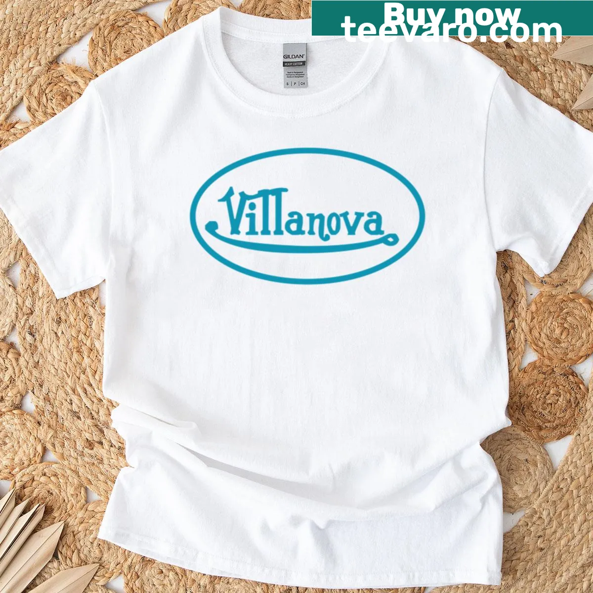 Villanova logo printed in sticker style on T-shirt — on a men's t-shirt