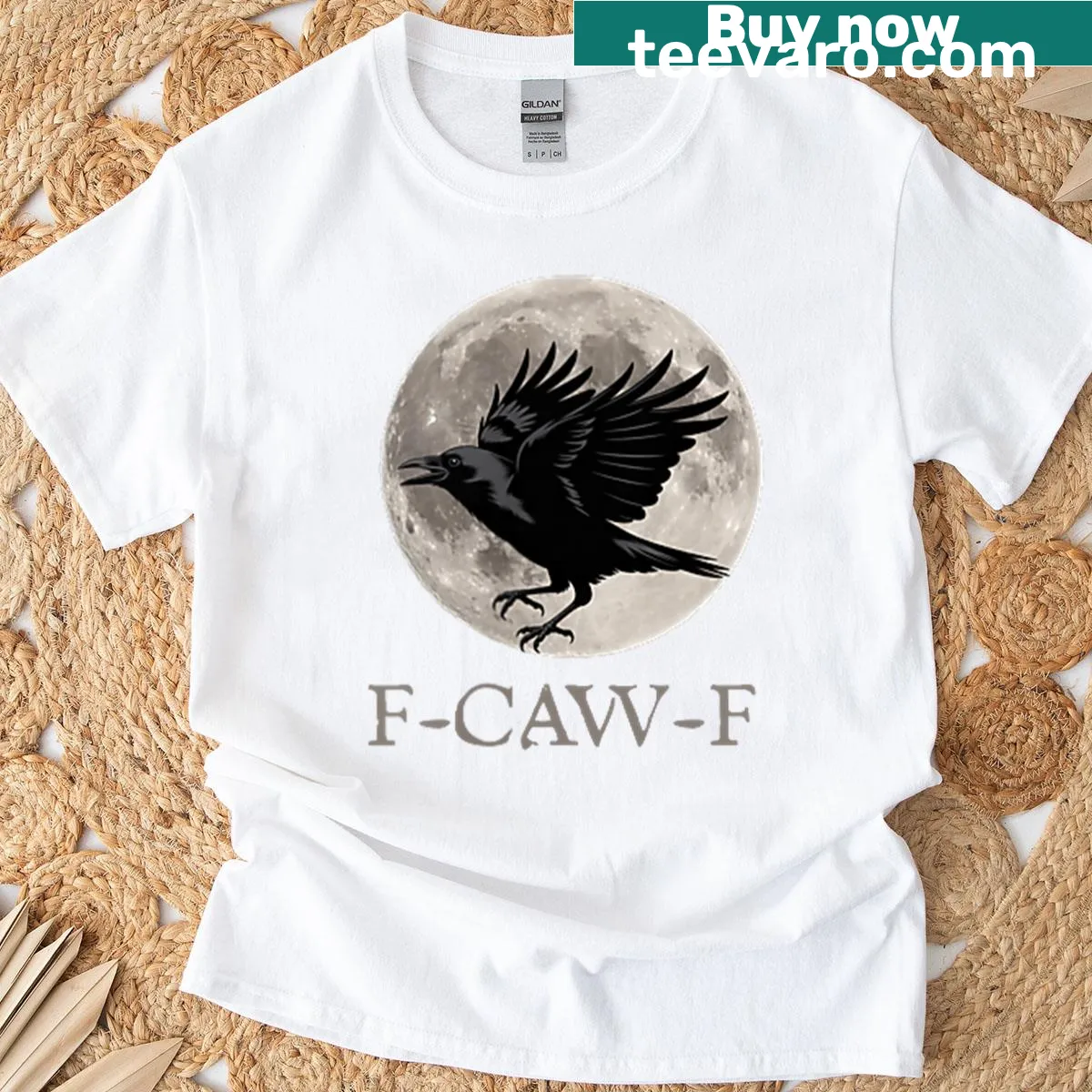 Funny raven graphic with 'F-caw-f' text in vintage style. — on a men's t-shirt