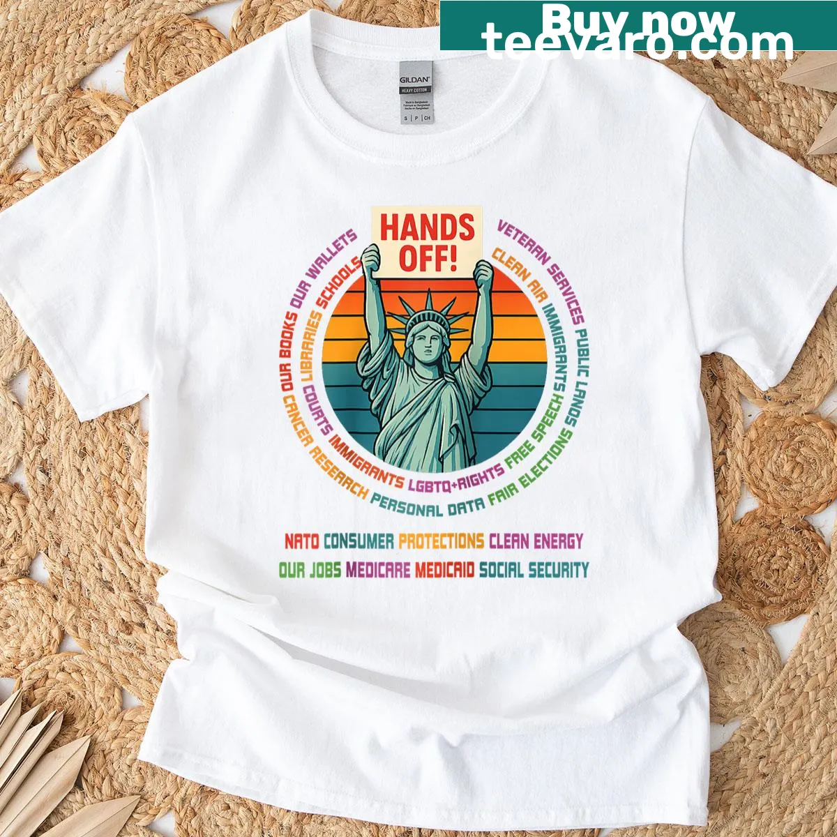 Vintage-style raglan tee with Statue of Liberty and protest slogan — on a men's t-shirt