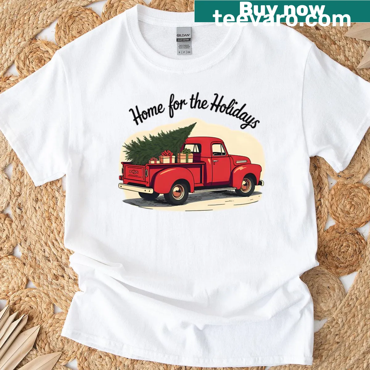 Vintage truck illustration with Christmas tree for holiday t-shirt — on a men's t-shirt