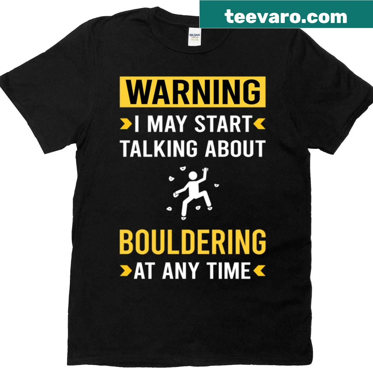Warning graphic design for bouldering rock climbing on t-shirt — on a men's t-shirt