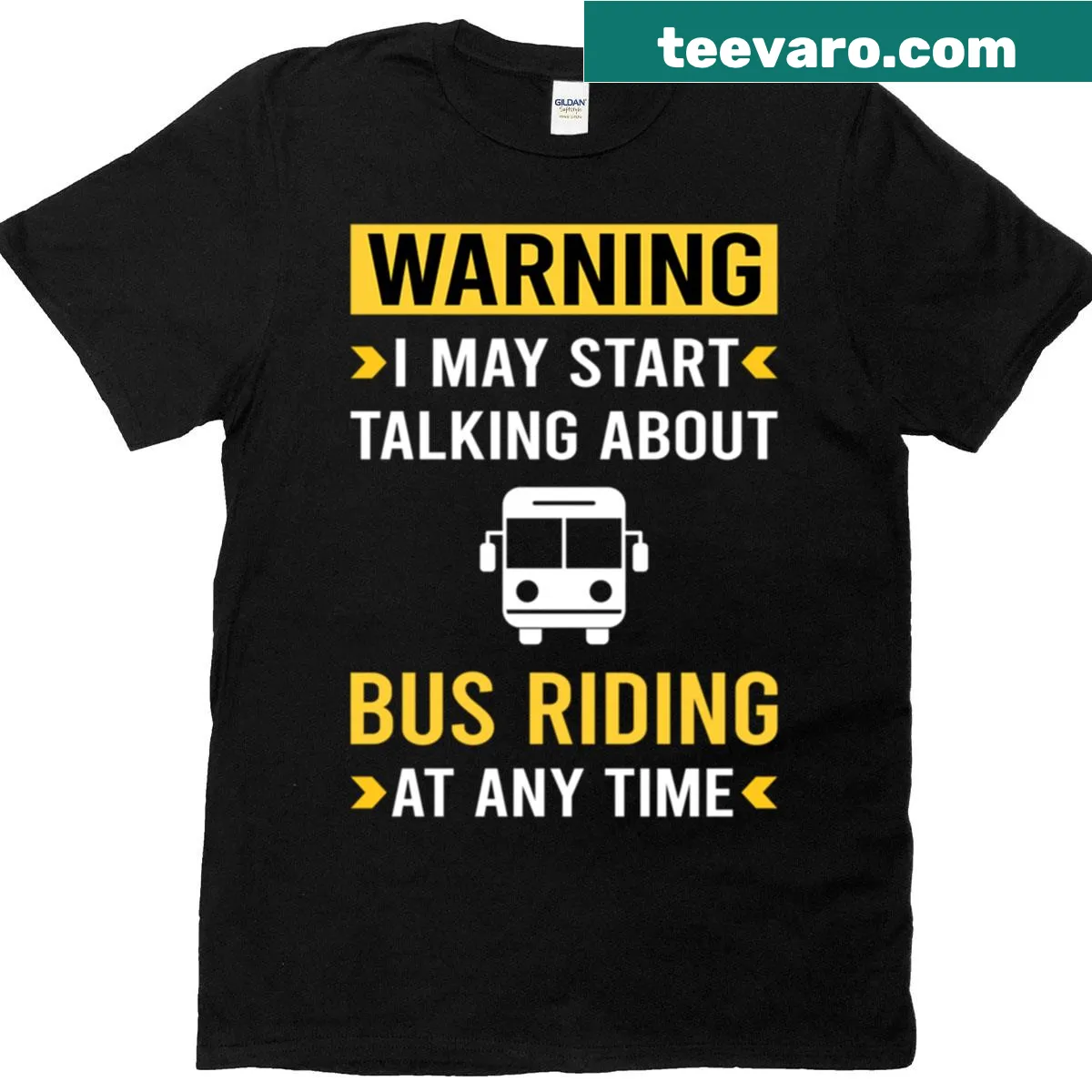 T-shirt with humorous warning about bus riding — on a men's t-shirt