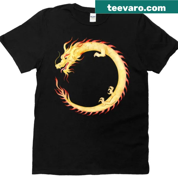 Circular watercolor design featuring a Chinese dragon