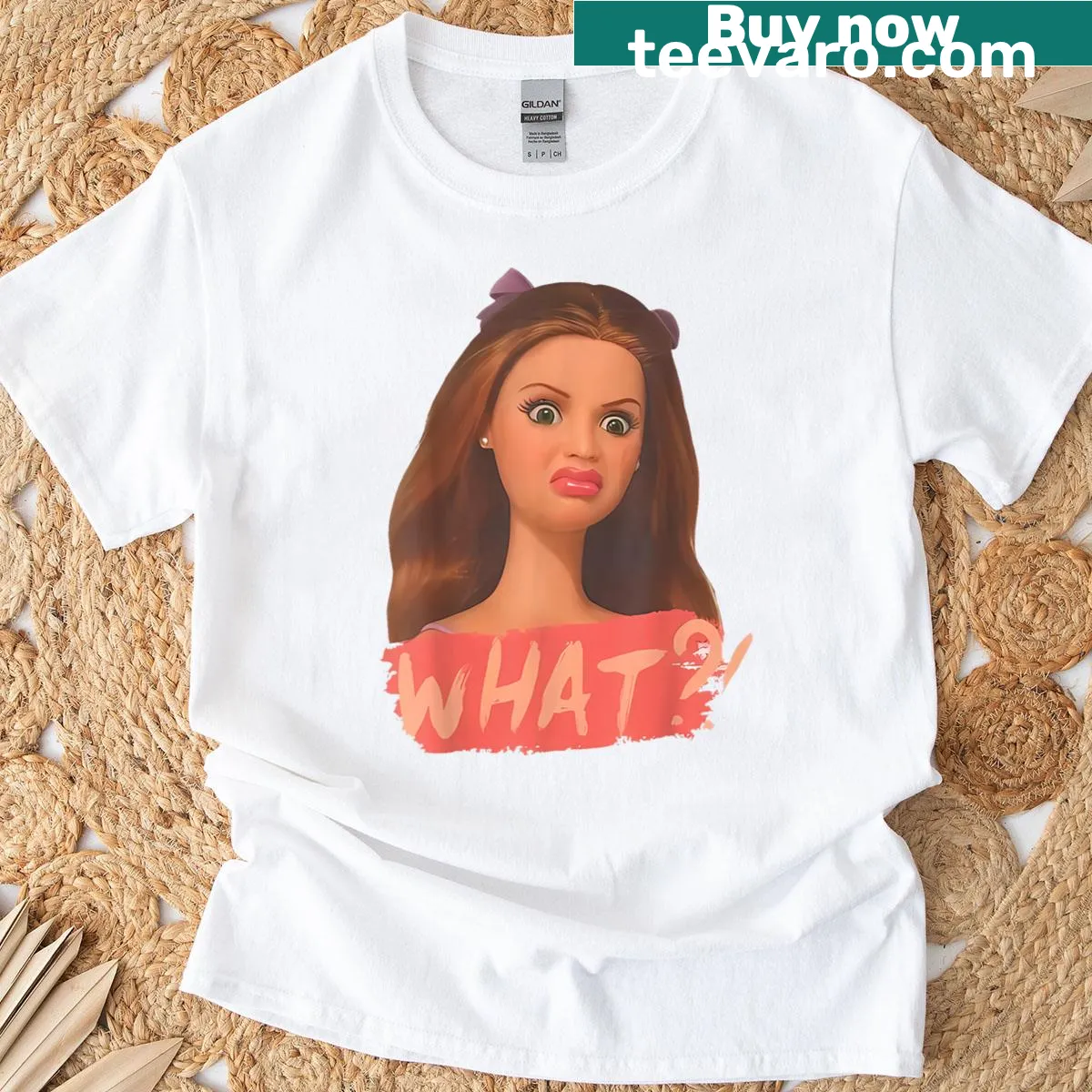 Funny doll face meme graphic t-shirt for women — on a men's t-shirt