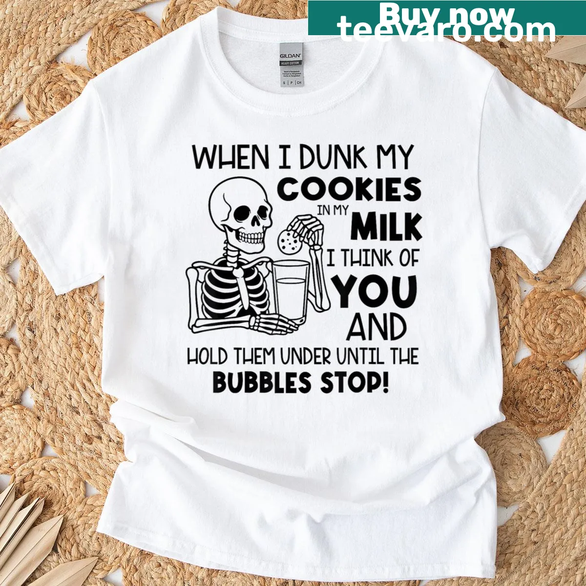 Playful cookie and milk saying graphic on a t-shirt — on a men's t-shirt