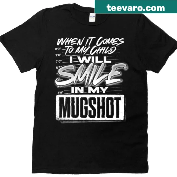 Humorous T-shirt featuring mugshot design and playful mom quote.