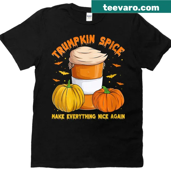 Halloween T-shirt with 'Trumpkin Spice Make Everything Nice Again' phrase