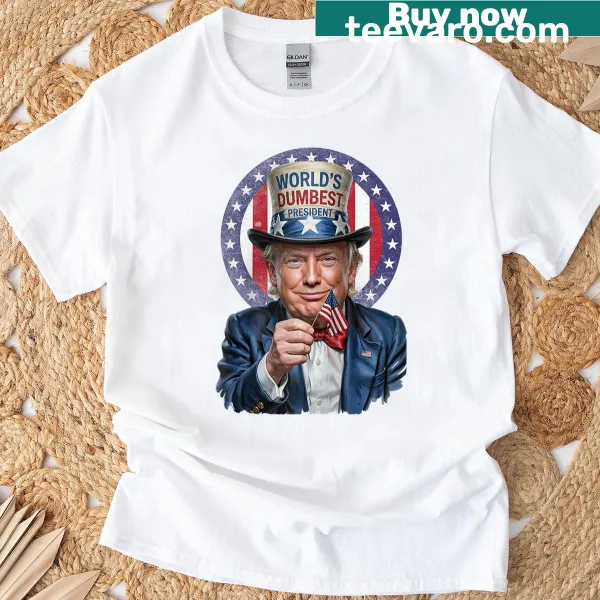 Sarcastic text 'World's Dumbest President' on a raglan baseball tee