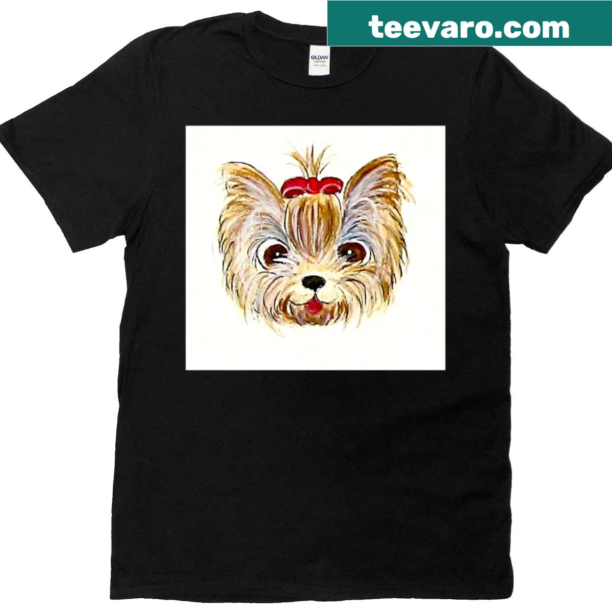 Cartoon graphic of a cute Yorkie dog on a t-shirt — on a men's t-shirt