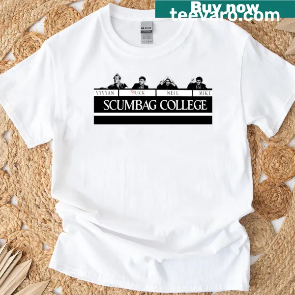 Bold typography design featuring 'Scumbag College' in retro style