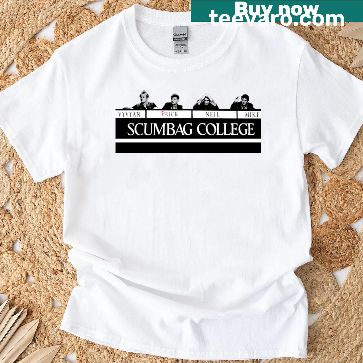 Bold typography design featuring 'Scumbag College' in retro style — on a men's t-shirt