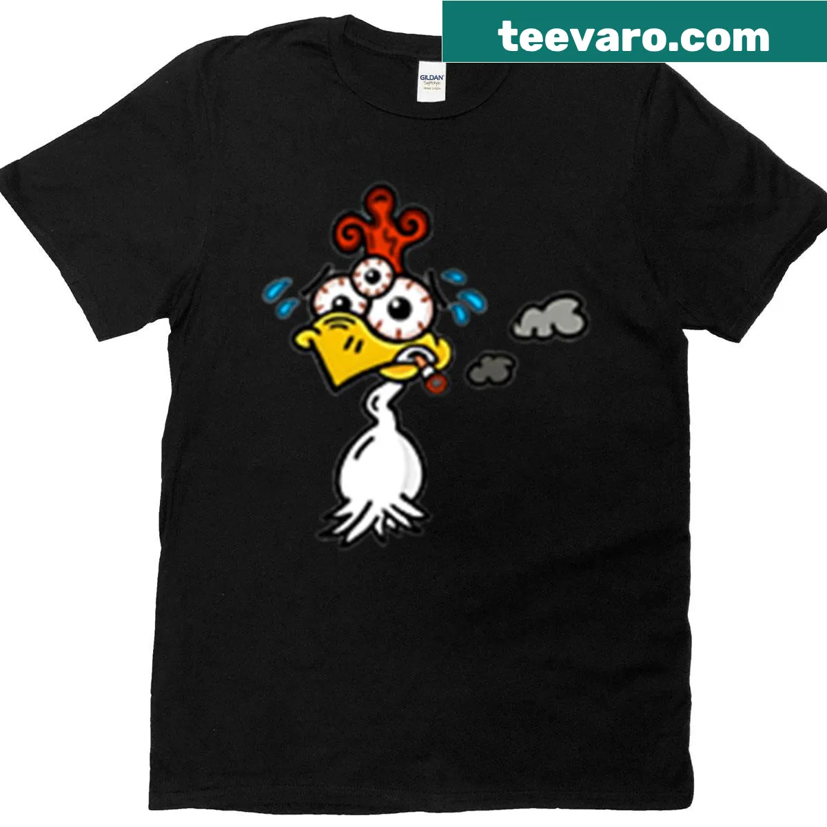Whimsical chicken illustration on a T-shirt — on a men's t-shirt