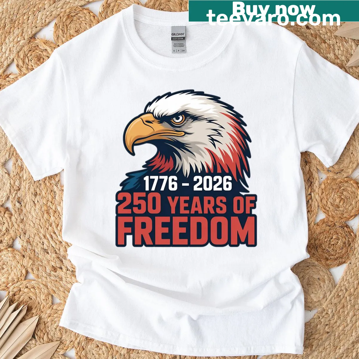 Eagle t-shirt celebrating 250 years of American freedom — on a men's t-shirt