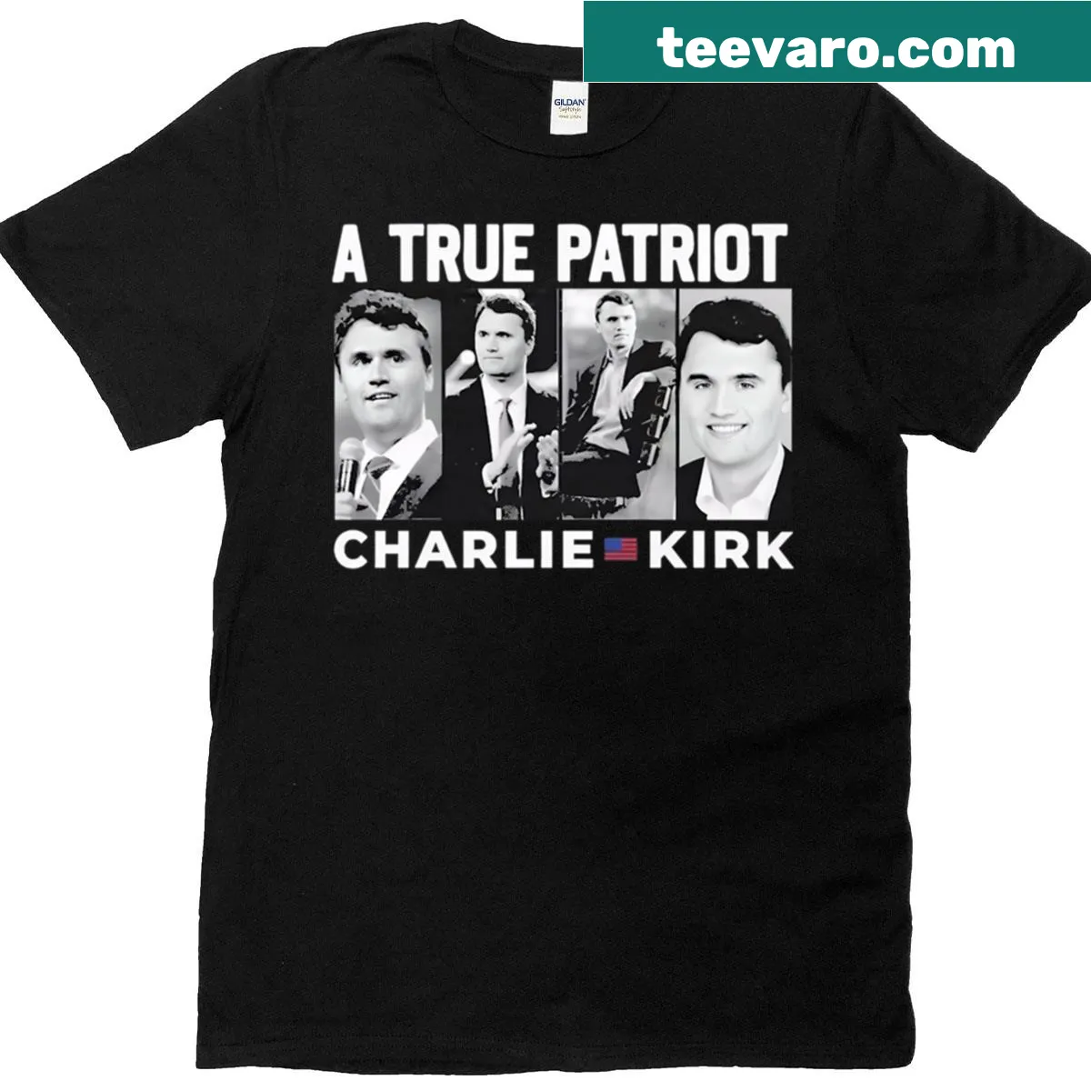 Vintage style Charlie Kirk tribute T-shirt with patriotic messaging — on a men's t-shirt