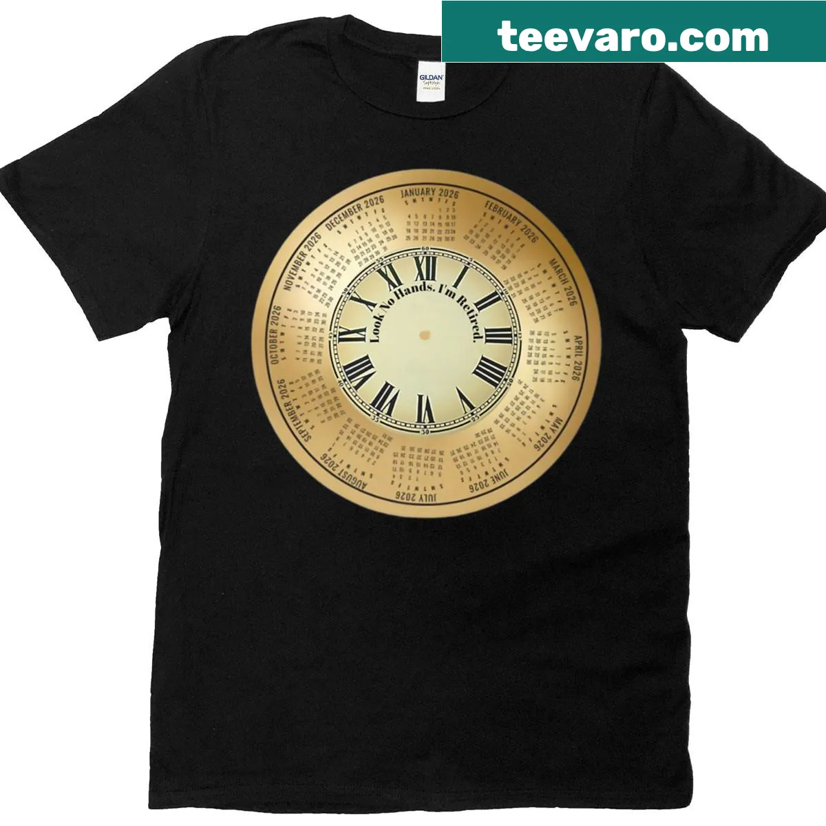 Funny T-shirt with clock graphic and retirement message. — on a men's t-shirt