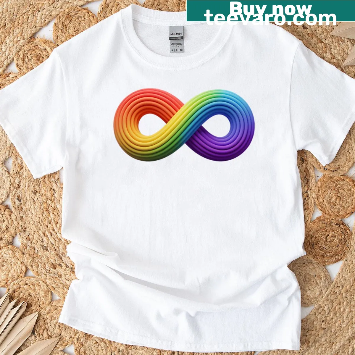 3D rainbow infinity symbol representing autism and neurodiversity awareness — on a men's t-shirt