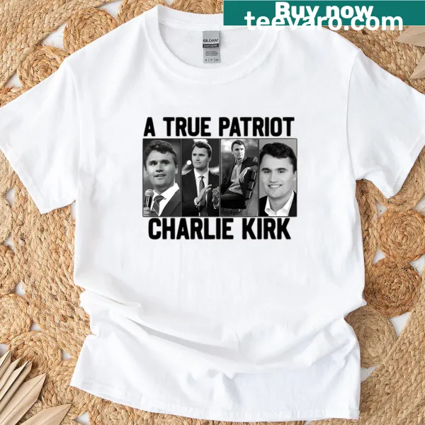 Patriotic t-shirt featuring typography supporting Charlie Kirk