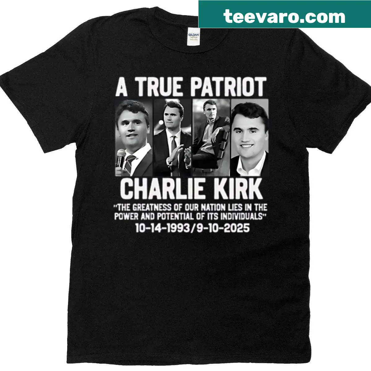 Charlie Kirk memorial t-shirt with tribute message — on a men's t-shirt