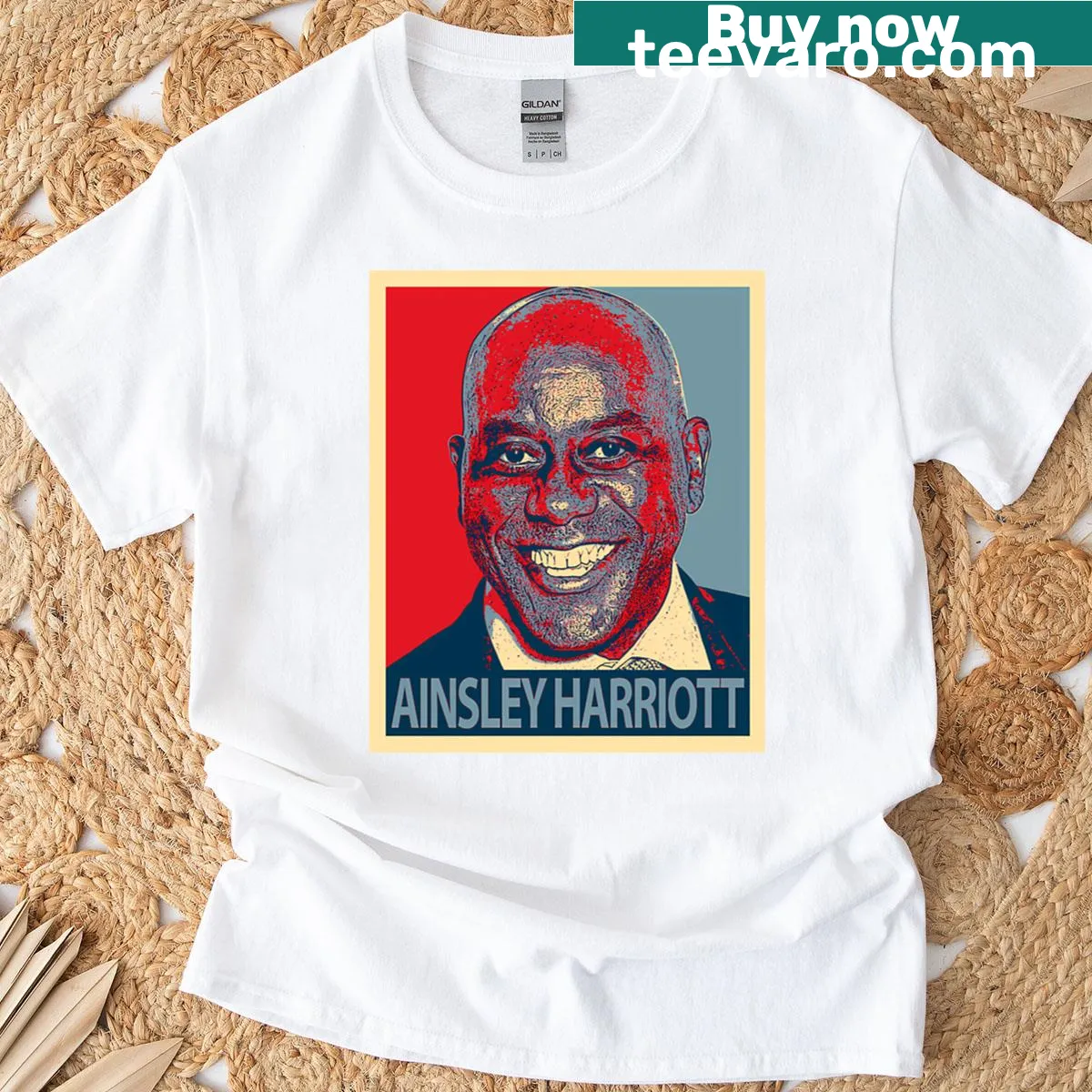 Illustrated Ainsley Harriott T-shirt featuring a fun cooking graphic — on a men's t-shirt