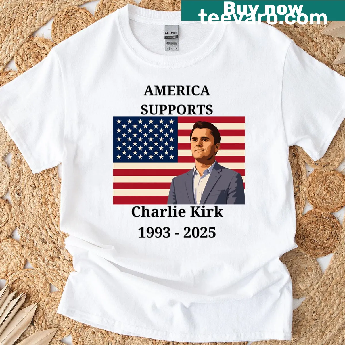 Support Charlie Kirk typography design T-shirt — on a men's t-shirt