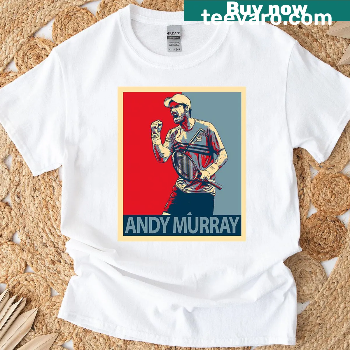 Illustrative Andy Murray tennis shirt — on a men's t-shirt